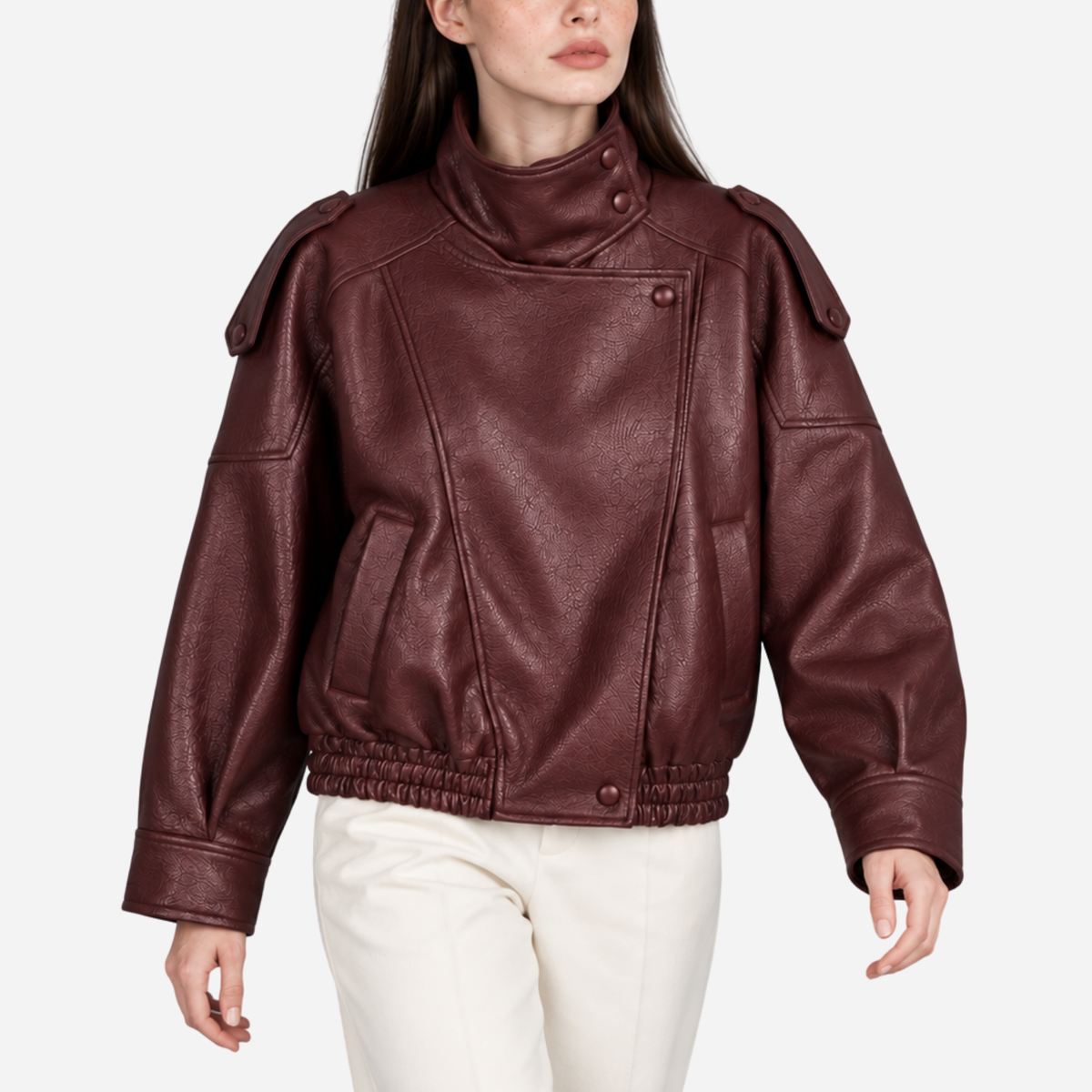 Women’s High-Neck Epaulette Panelled Bomber Jacket-Fowsa