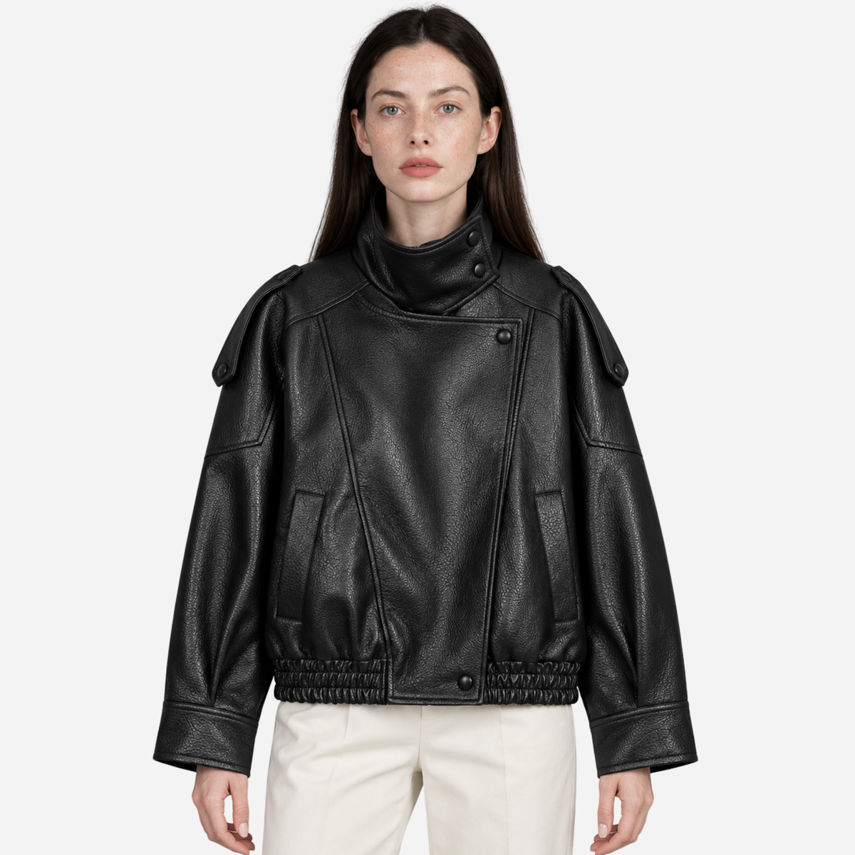 Women’s High-Neck Epaulette Panelled Bomber Jacket-Fowsa