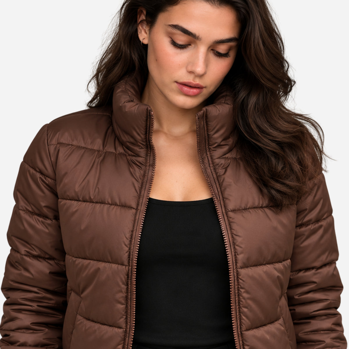 Women’s High-Neck Panelled Puffer Jacket-Fowsa