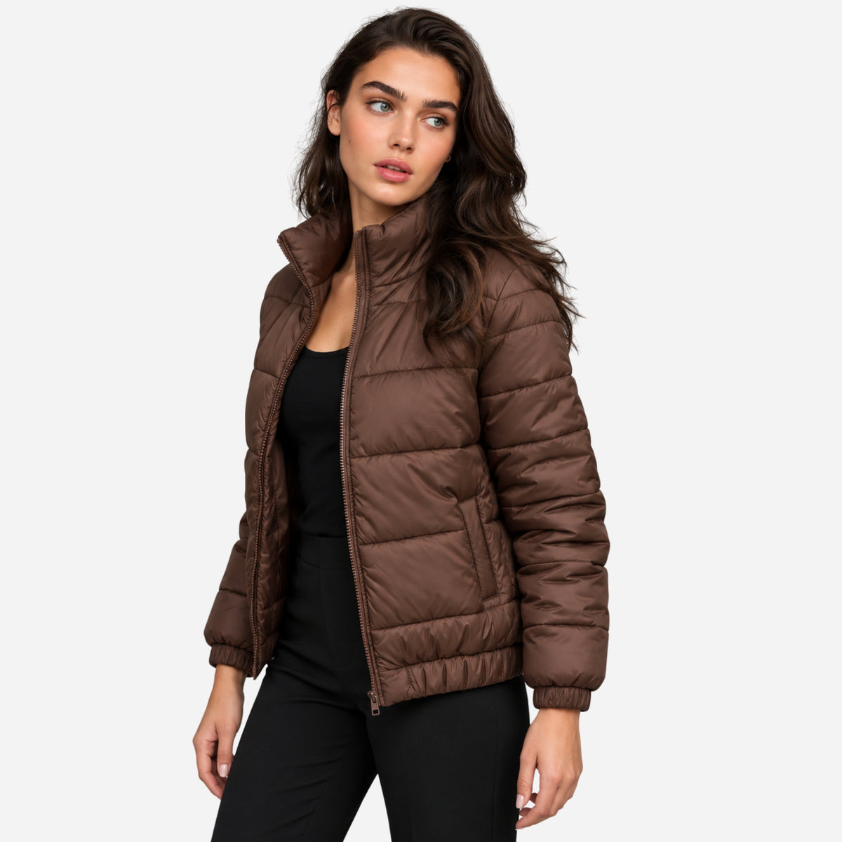 Women’s High-Neck Panelled Puffer Jacket-Fowsa