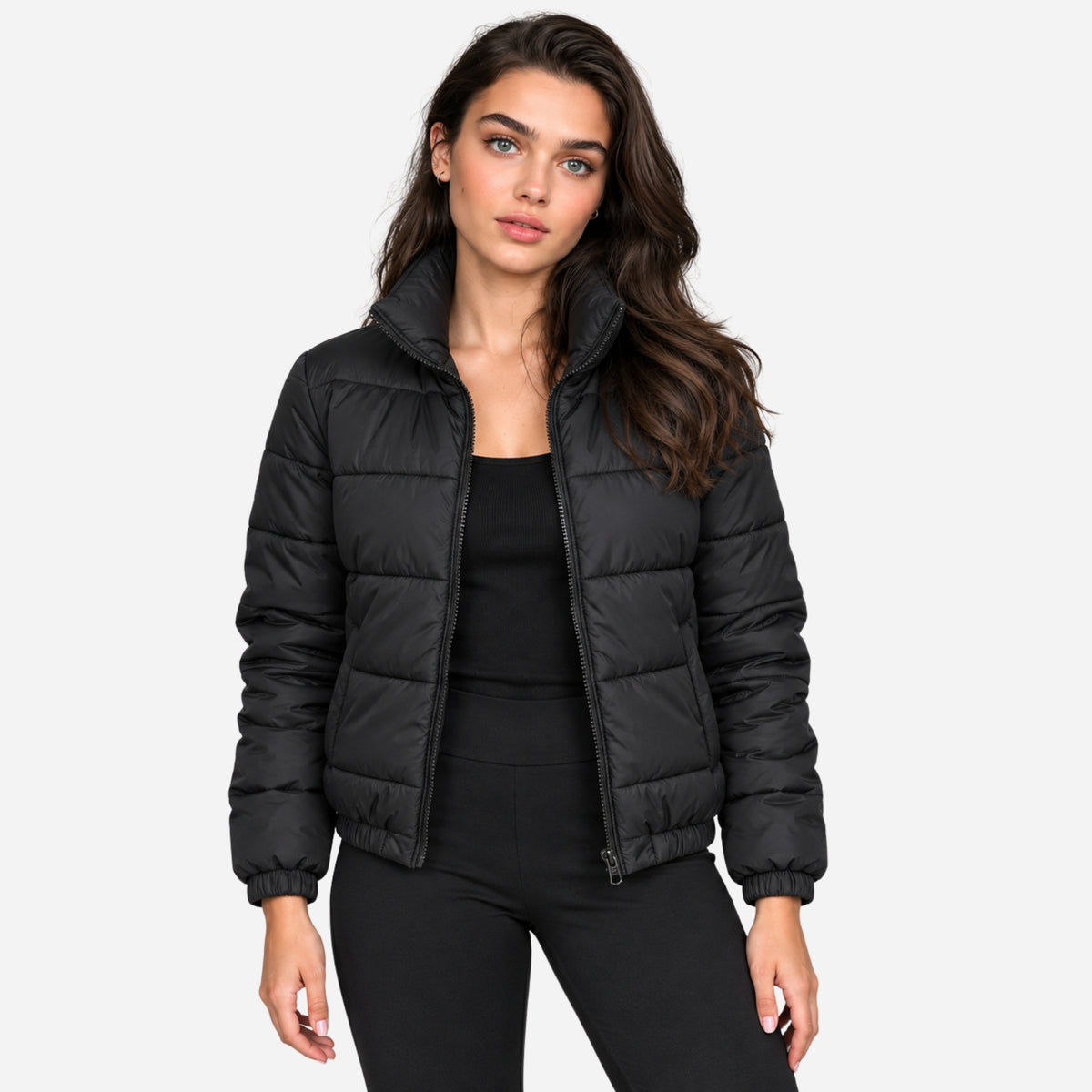Women’s High-Neck Panelled Puffer Jacket-Fowsa