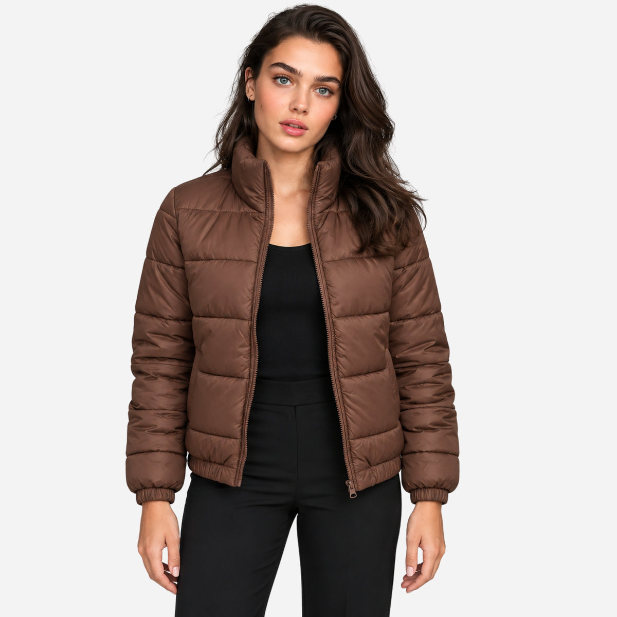 Women’s High-Neck Panelled Puffer Jacket-Fowsa