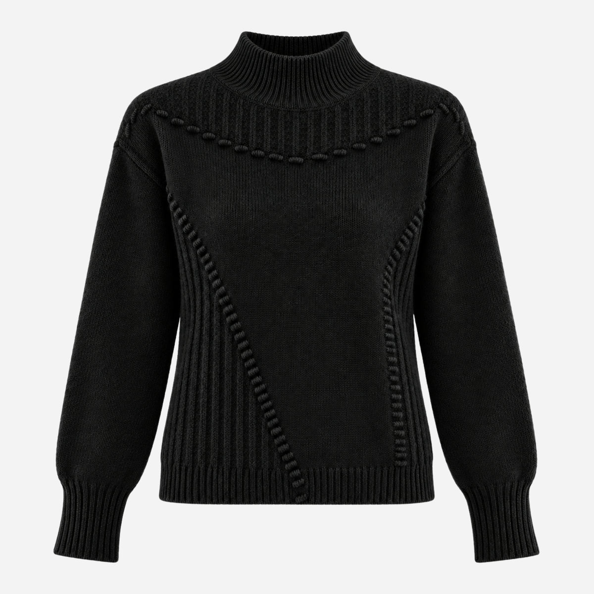 Women’s High-Neck Textured Knit Jumper-Fowsa