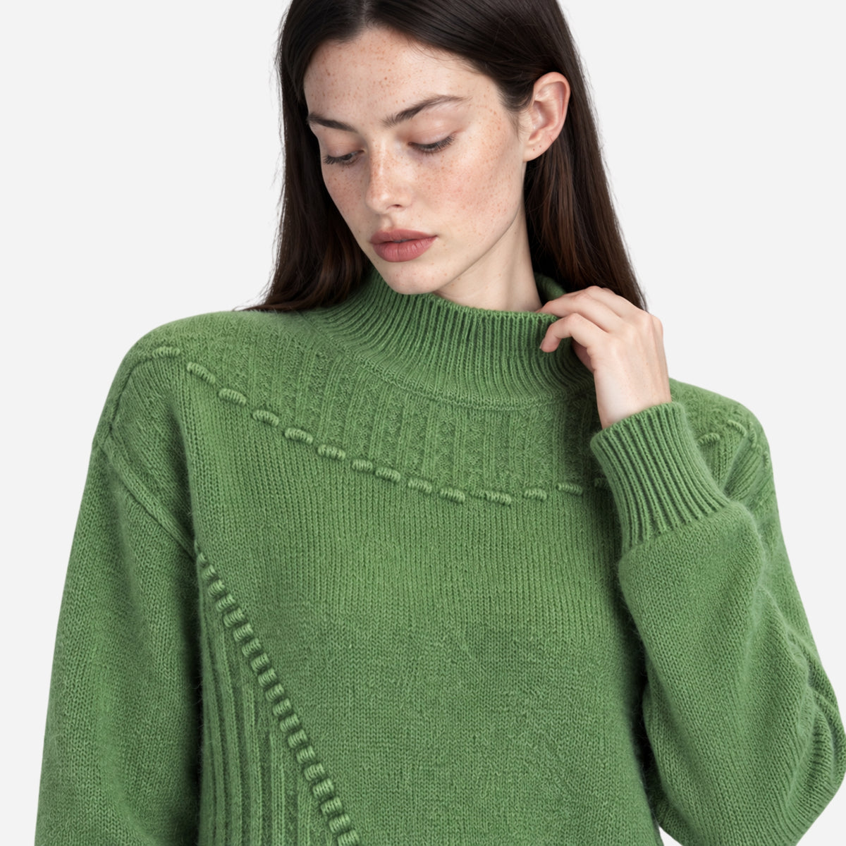 Women’s High-Neck Textured Knit Jumper-Fowsa
