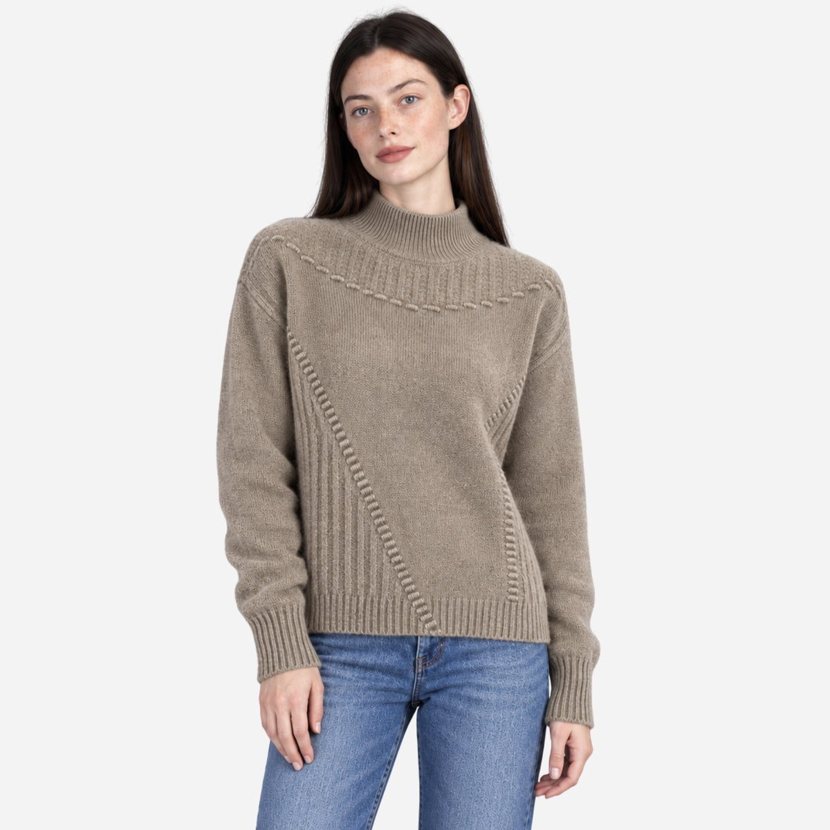 Women’s High-Neck Textured Knit Jumper-Fowsa