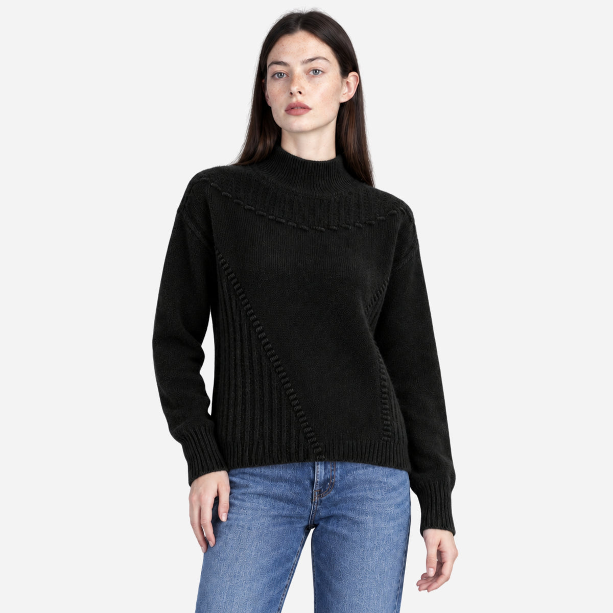 Women’s High-Neck Textured Knit Jumper-Fowsa