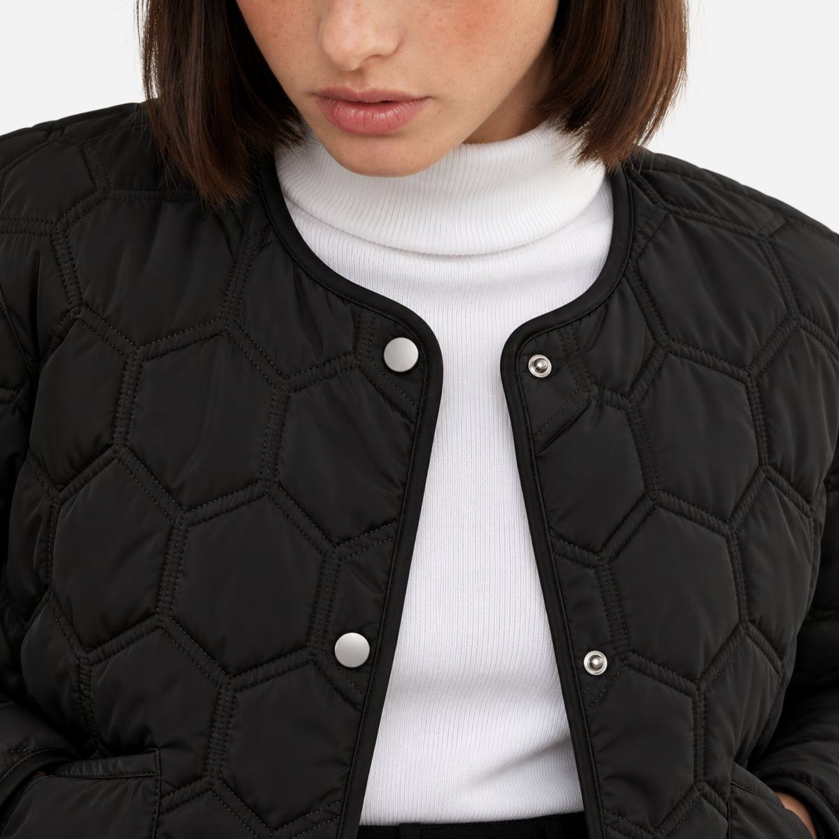 Women’s Honeycomb-Quilted Collarless Padded Jacket-Fowsa
