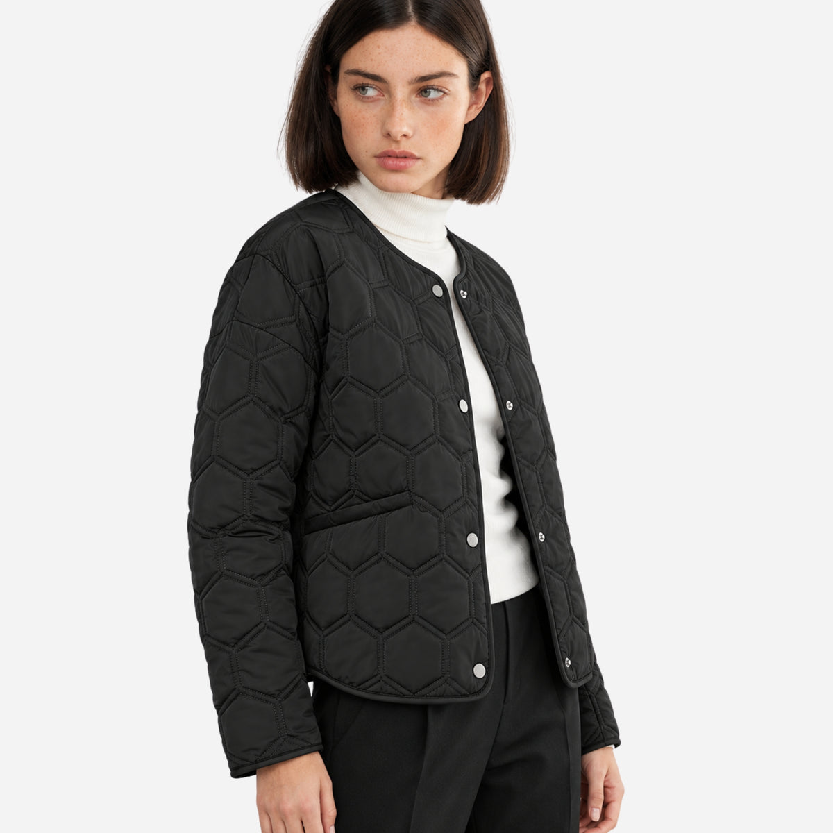 Women’s Honeycomb-Quilted Collarless Padded Jacket-Fowsa