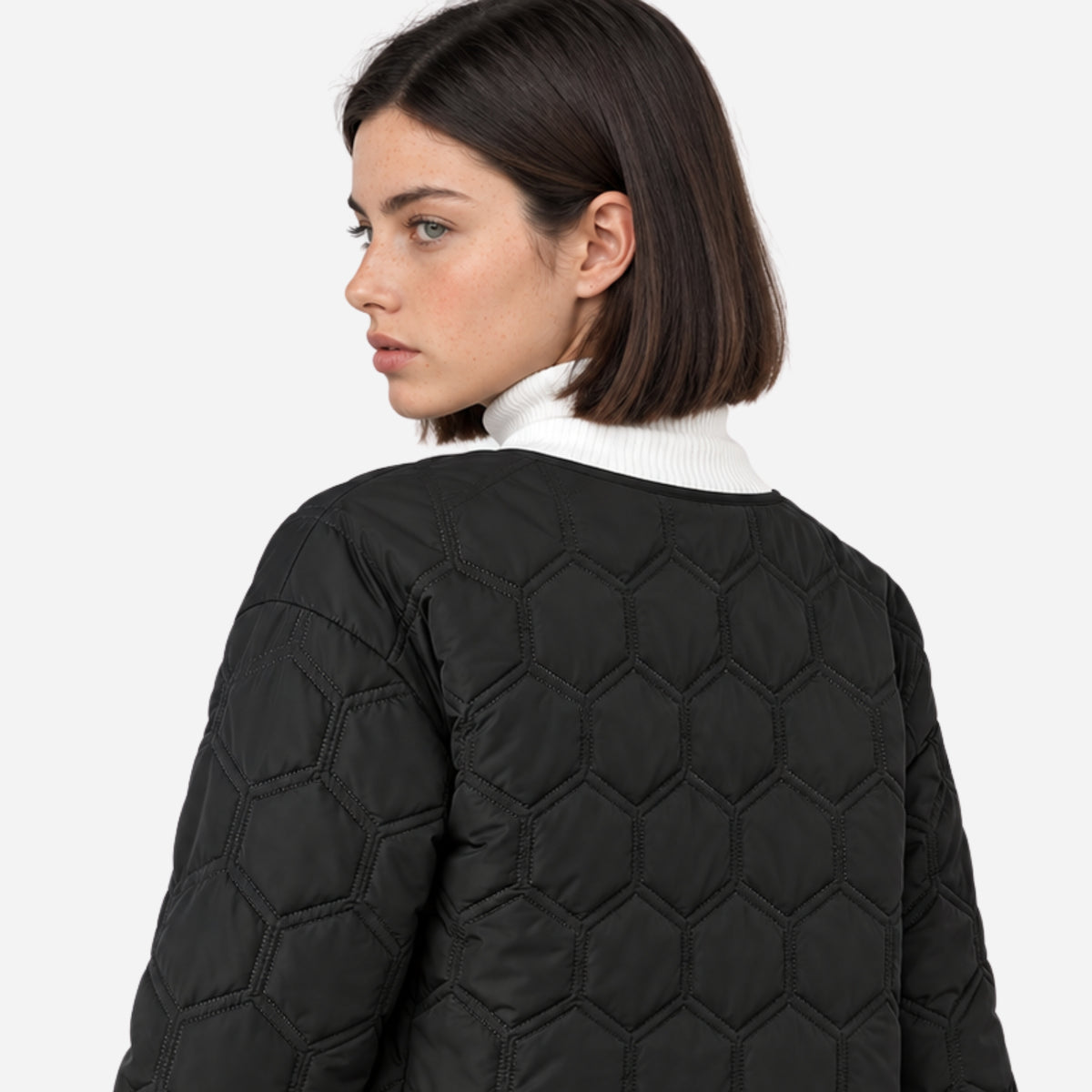 Women’s Honeycomb-Quilted Collarless Padded Jacket-Fowsa