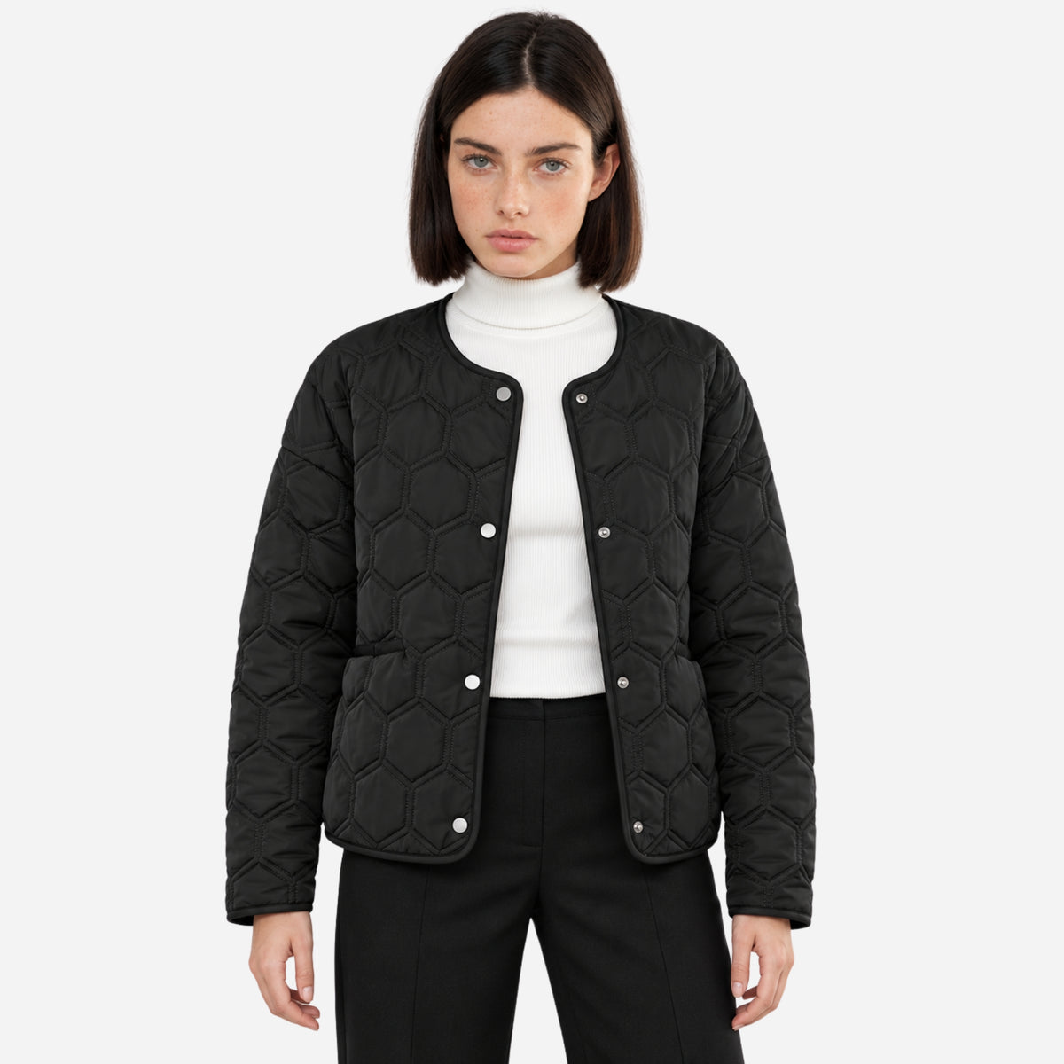 Women’s Honeycomb-Quilted Collarless Padded Jacket-Fowsa