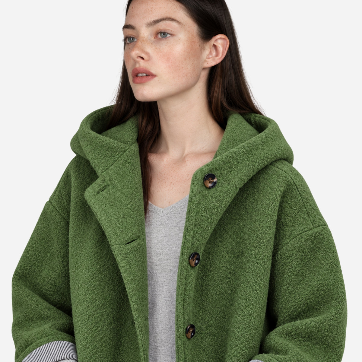 Women’s Hooded Button-Front Longline Coat-Fowsa