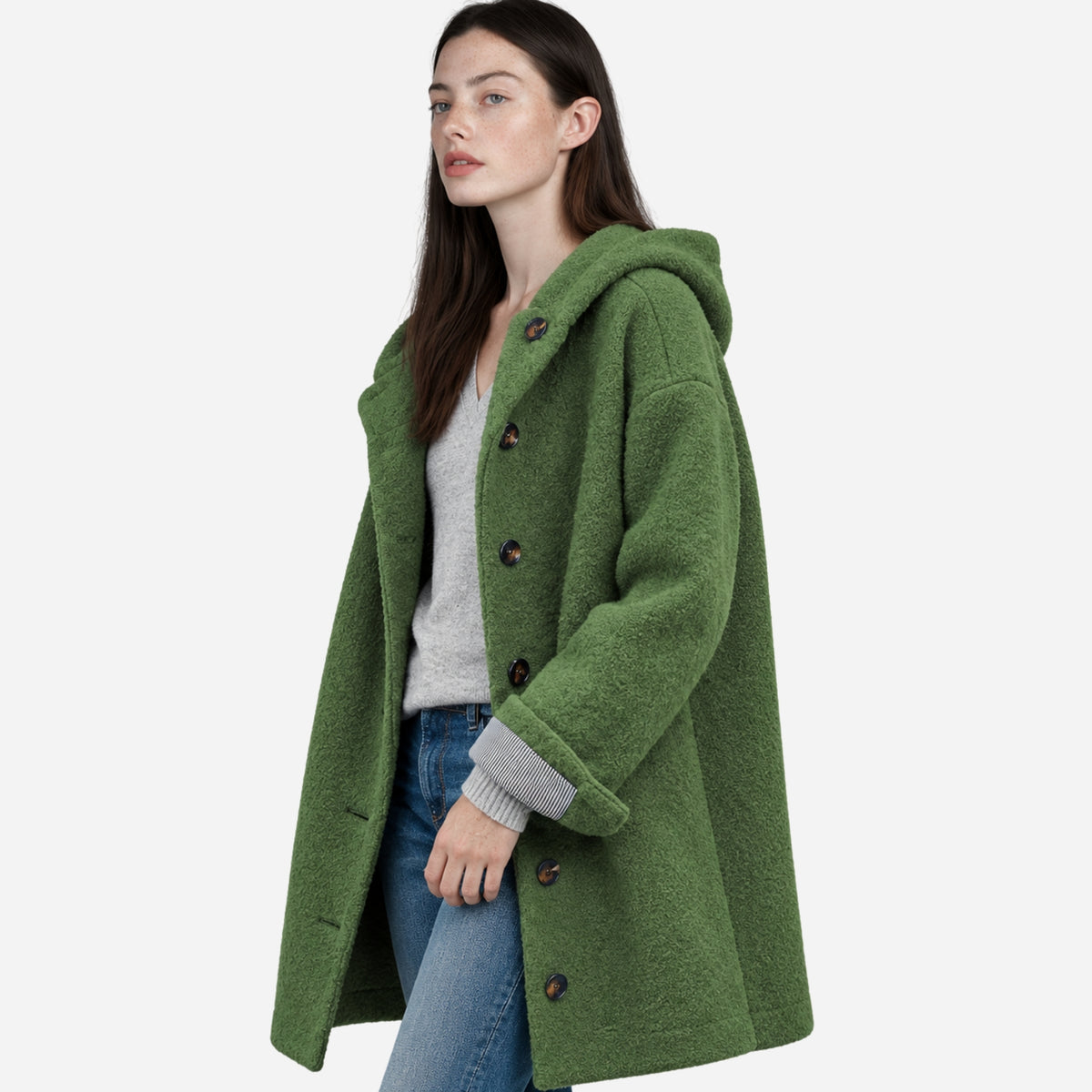 Women’s Hooded Button-Front Longline Coat-Fowsa
