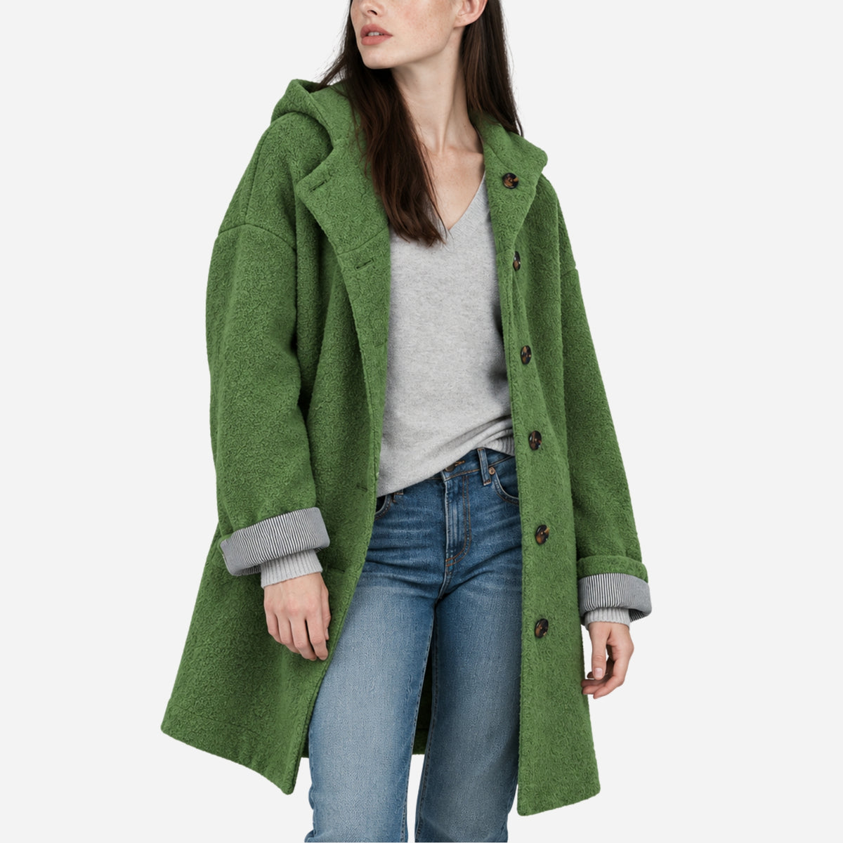 Women’s Hooded Button-Front Longline Coat-Fowsa