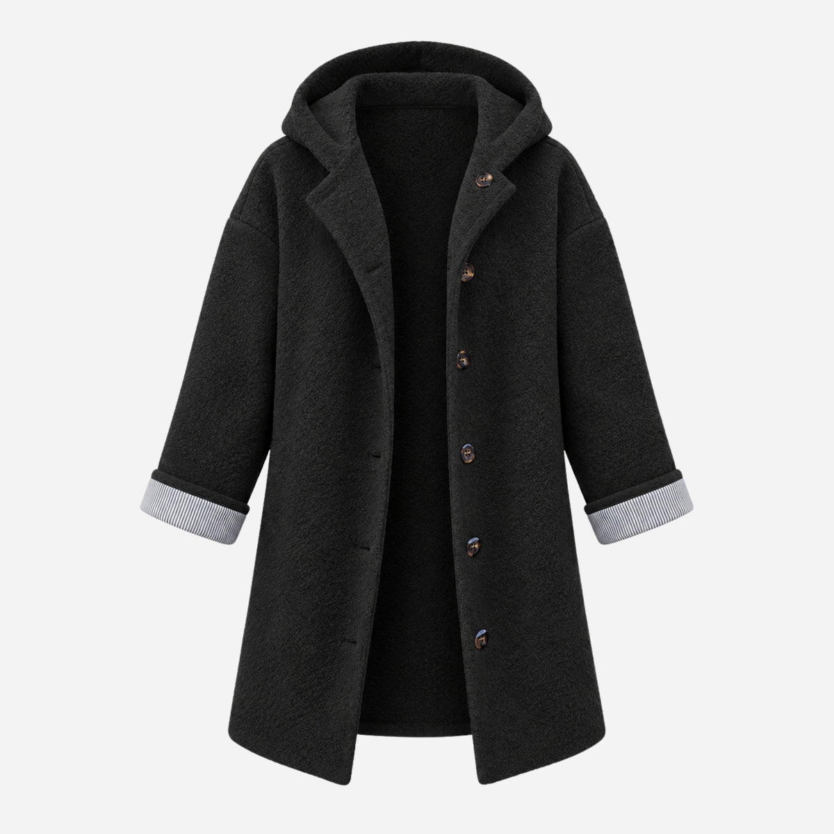 Women’s Hooded Button-Front Longline Coat-Fowsa