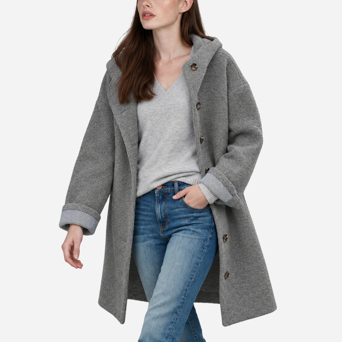 Women’s Hooded Button-Front Longline Coat-Fowsa