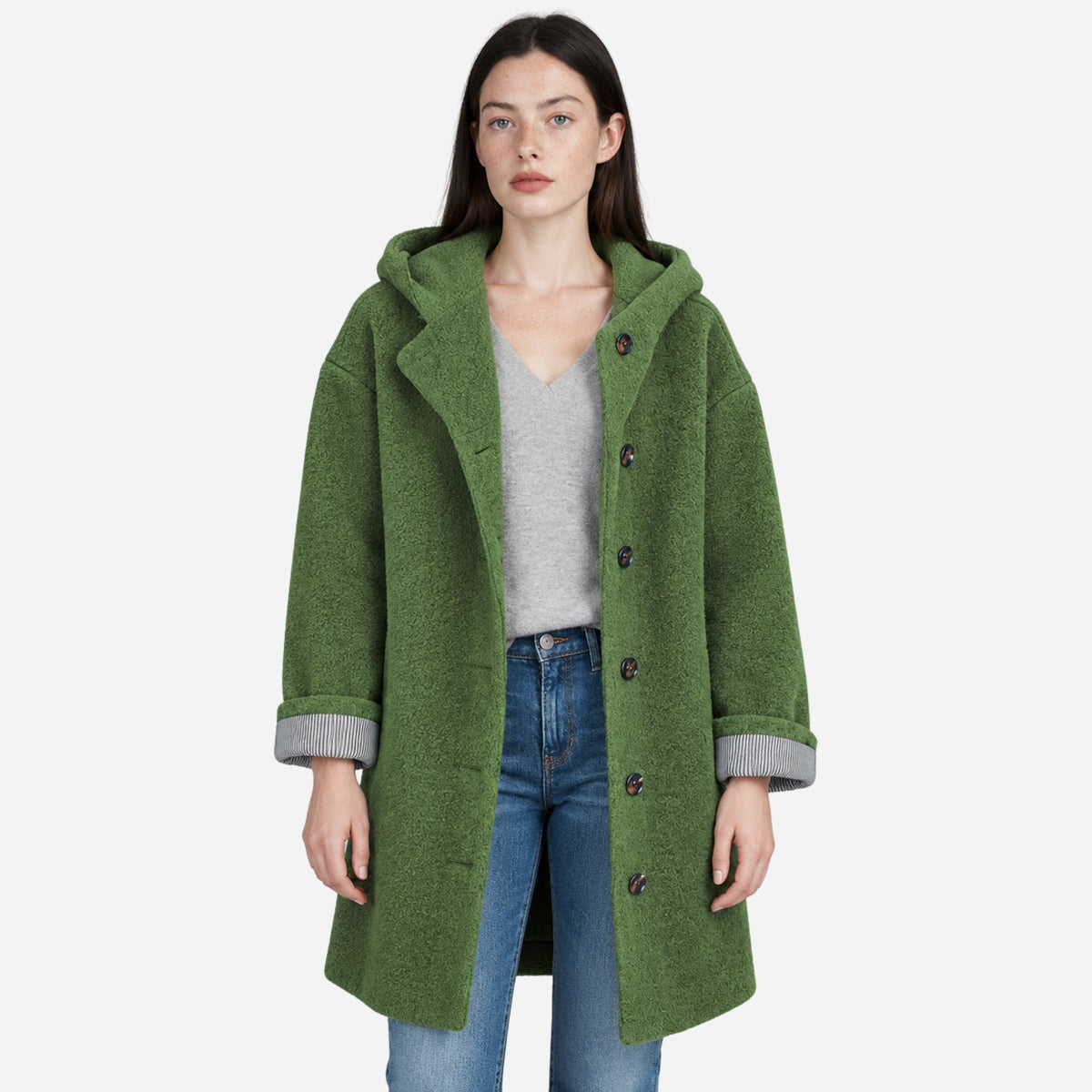 Women’s Hooded Button-Front Longline Coat-Fowsa