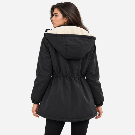 Women's Hooded Drawstring Fleece Jacket-Fowsa