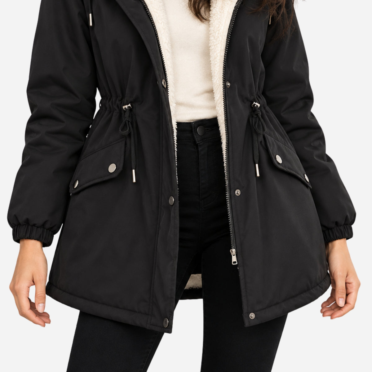 Women's Hooded Drawstring Fleece Jacket-Fowsa