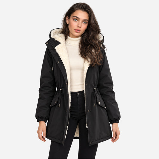 Women's Hooded Drawstring Fleece Jacket-Fowsa