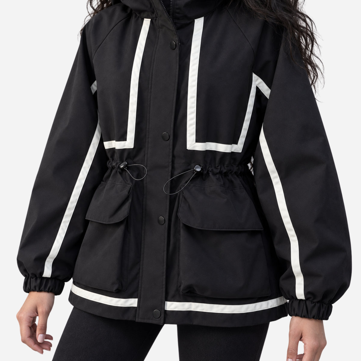 Women's Hooded Drawstring Utility Jacket-Fowsa
