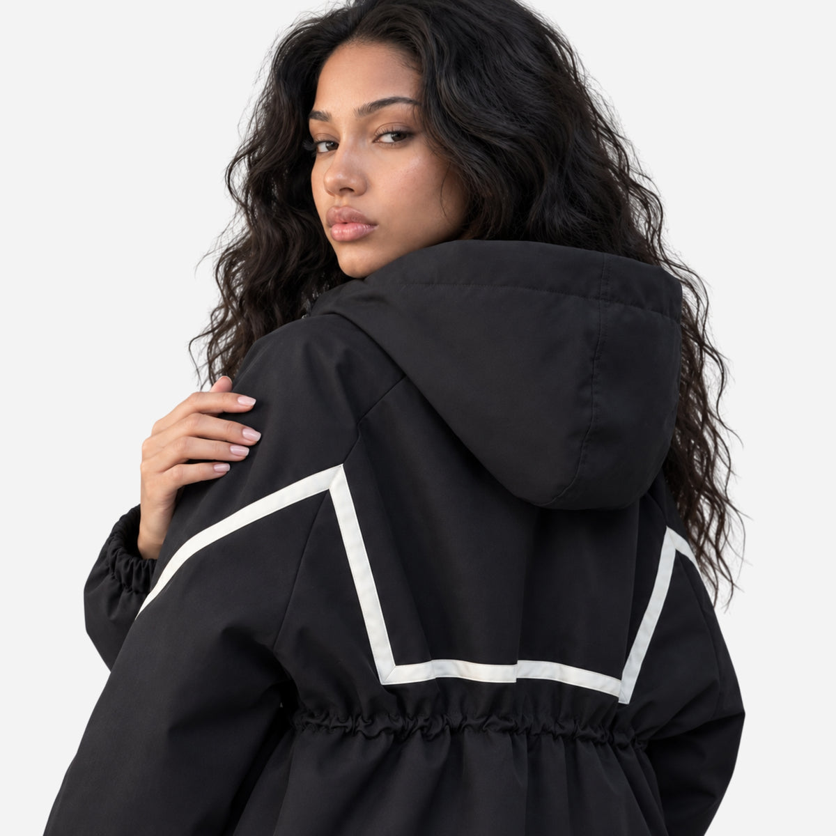 Women's Hooded Drawstring Utility Jacket-Fowsa