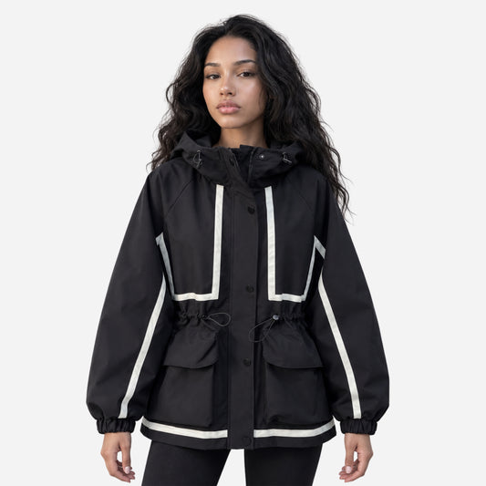 Women's Hooded Drawstring Utility Jacket-Fowsa