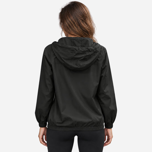 Women’s Hooded Drawstring Windbreaker Zip Jacket-Fowsa