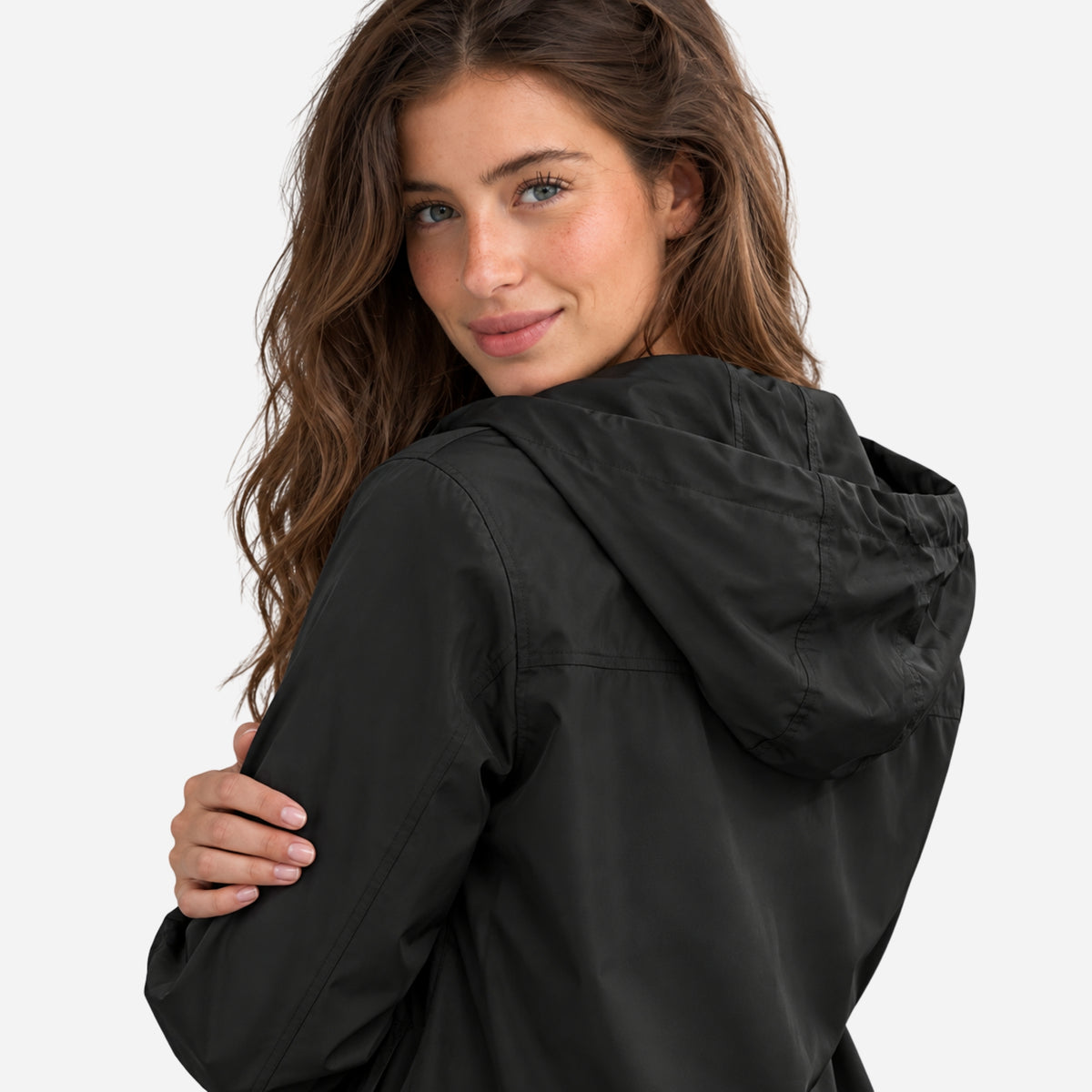 Women’s Hooded Drawstring Windbreaker Zip Jacket-Fowsa