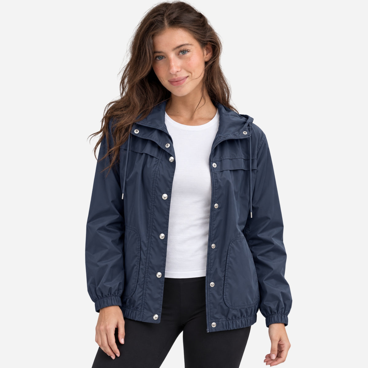 Women’s Hooded Drawstring Windbreaker Zip Jacket-Fowsa