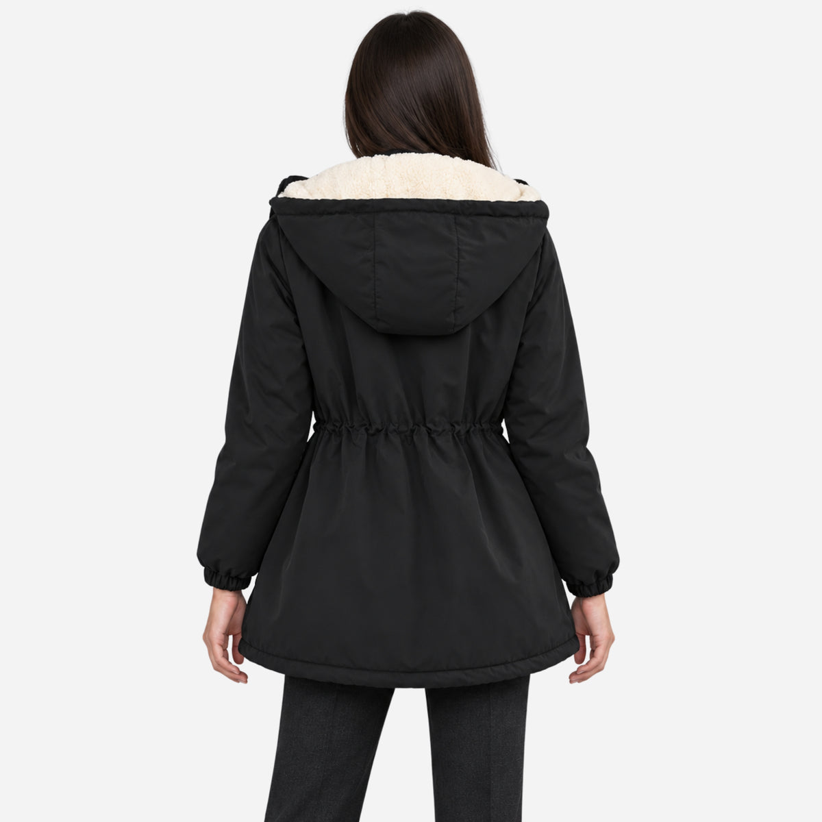 Women’s Hooded Fleece-Lined Cinched-Waist Parka Jacket-Fowsa