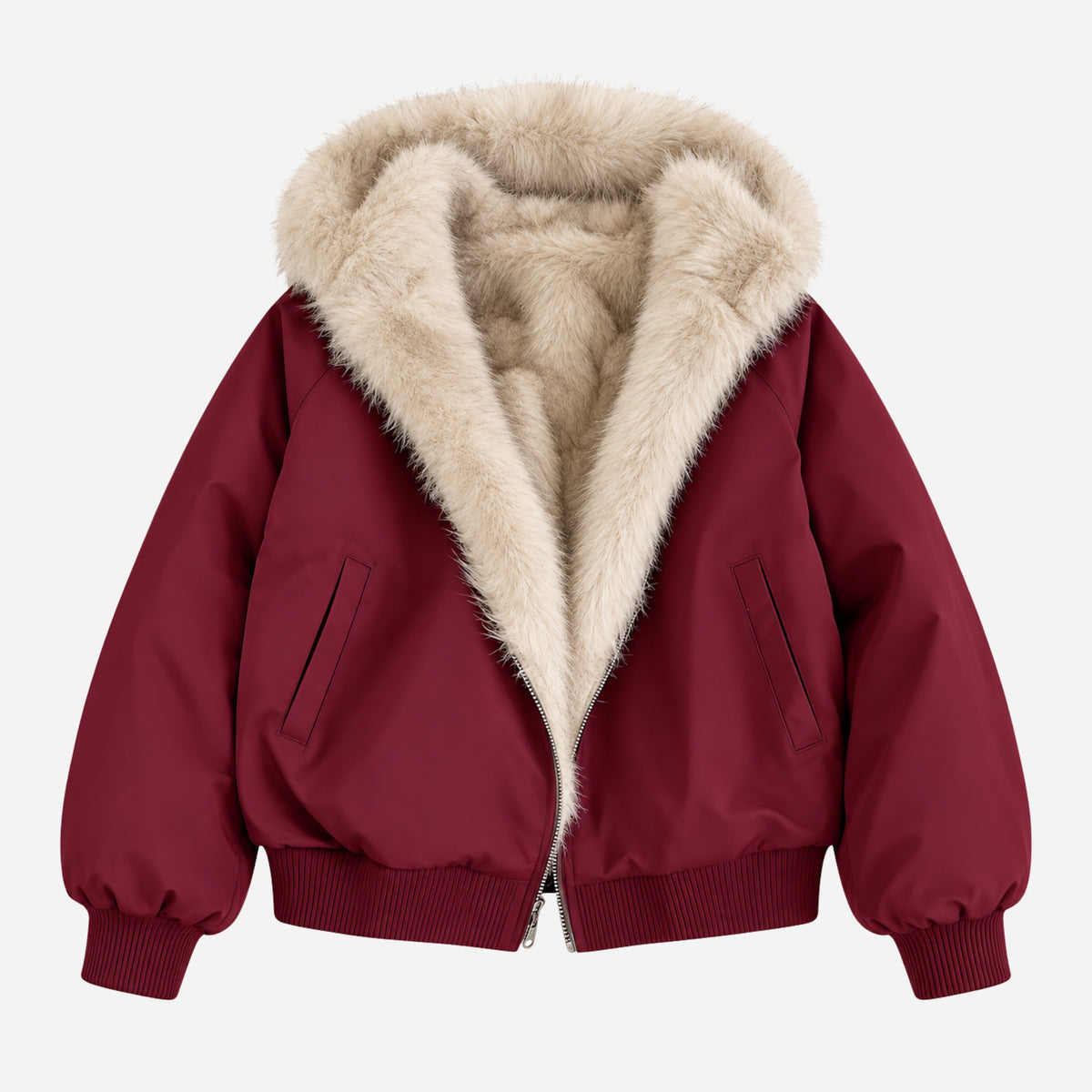 Women’s Hooded Fur-Lined Bomber Jacket-Fowsa