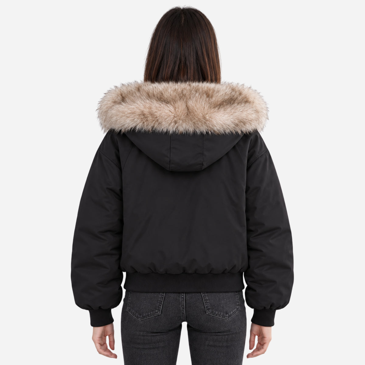 Women’s Hooded Fur-Lined Bomber Jacket-Fowsa