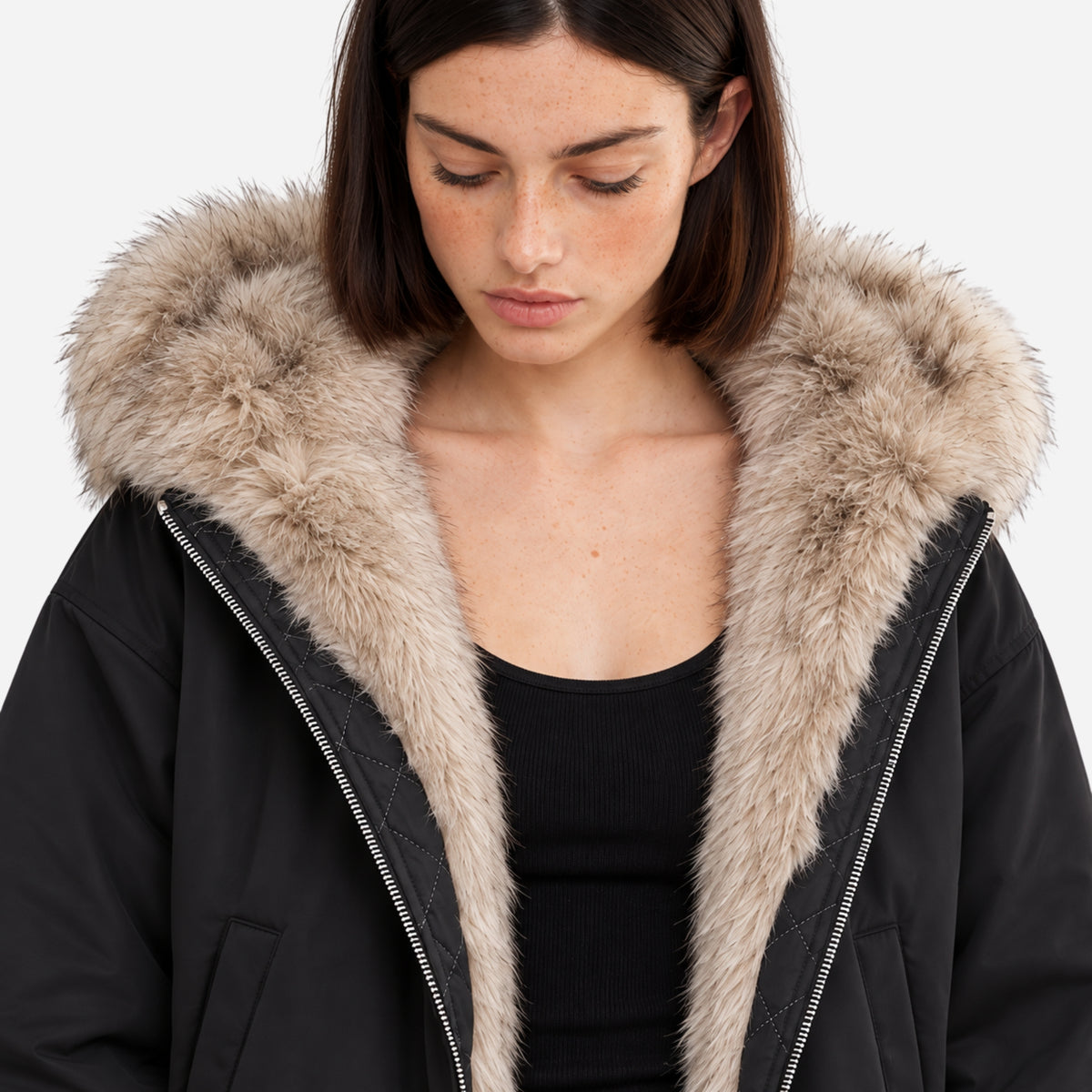 Women’s Hooded Fur-Lined Bomber Jacket-Fowsa