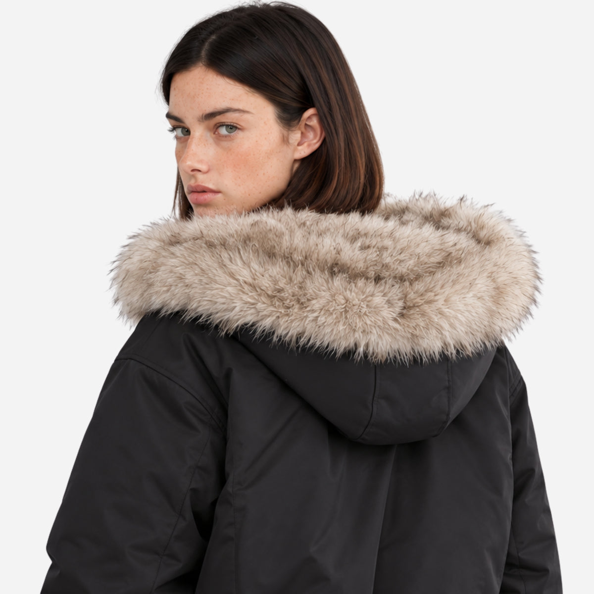 Women’s Hooded Fur-Lined Bomber Jacket-Fowsa