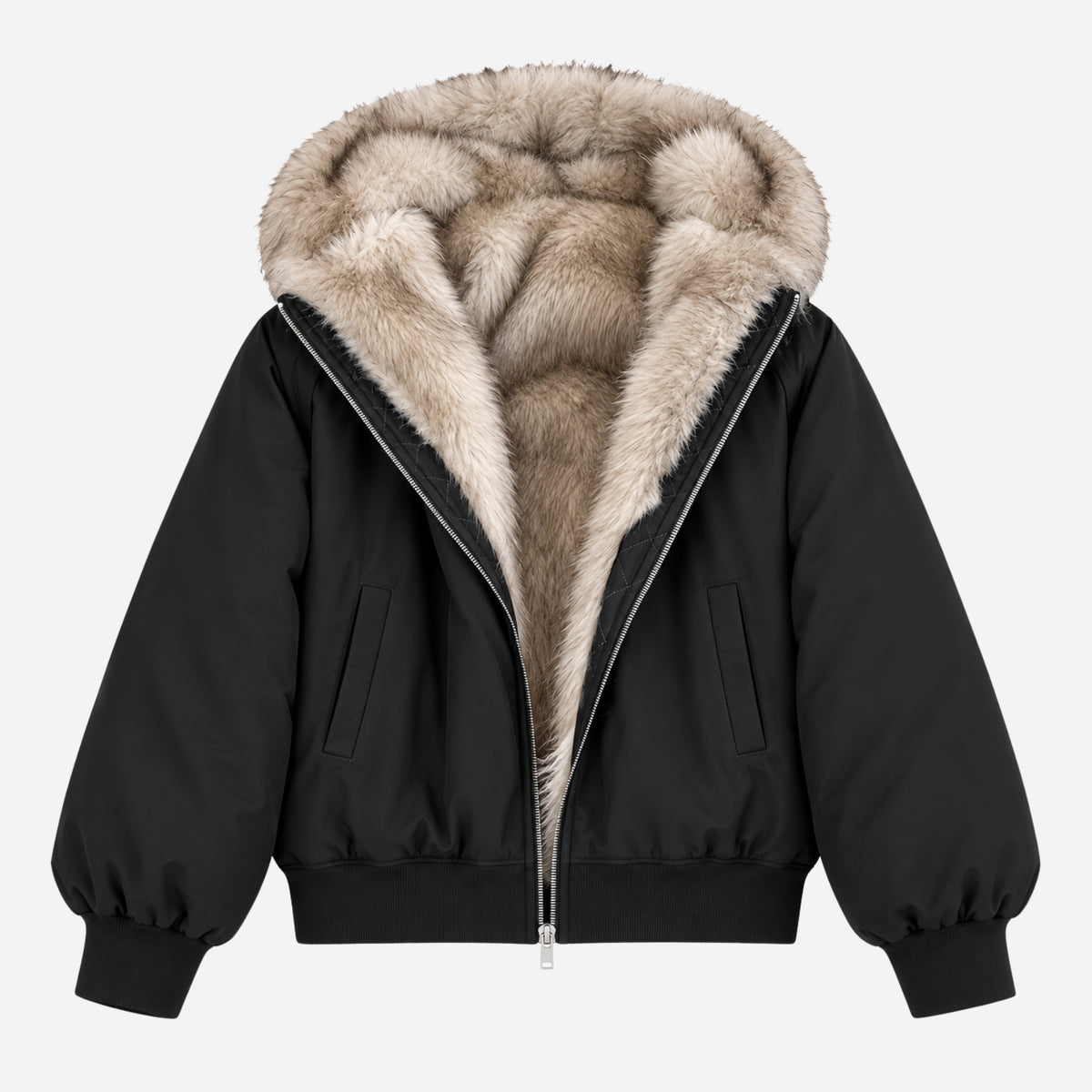 Women’s Hooded Fur-Lined Bomber Jacket-Fowsa