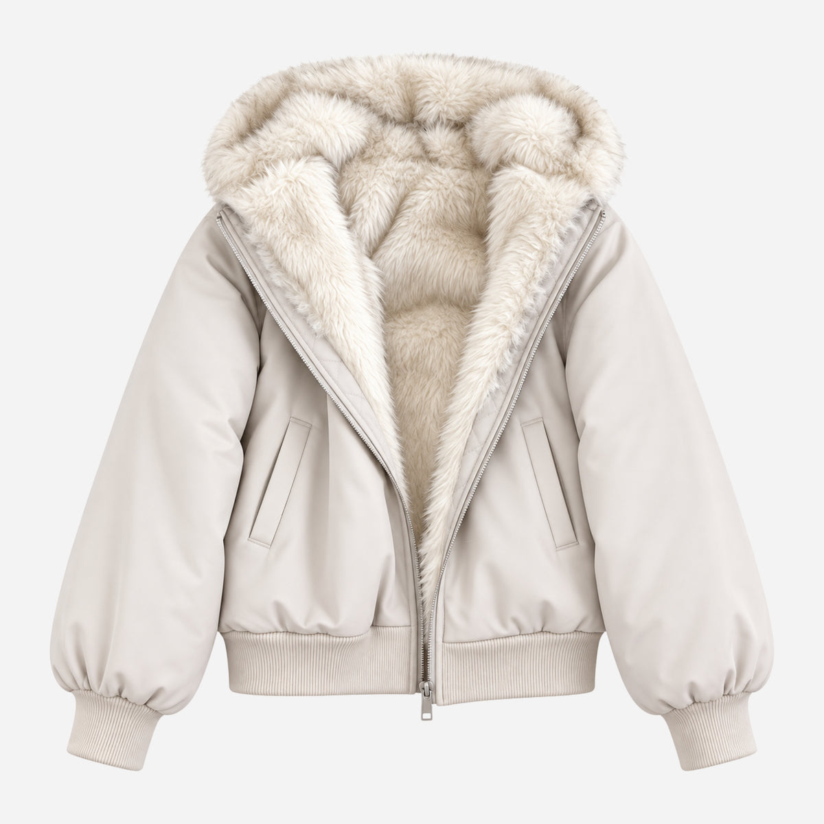 Women’s Hooded Fur-Lined Bomber Jacket-Fowsa