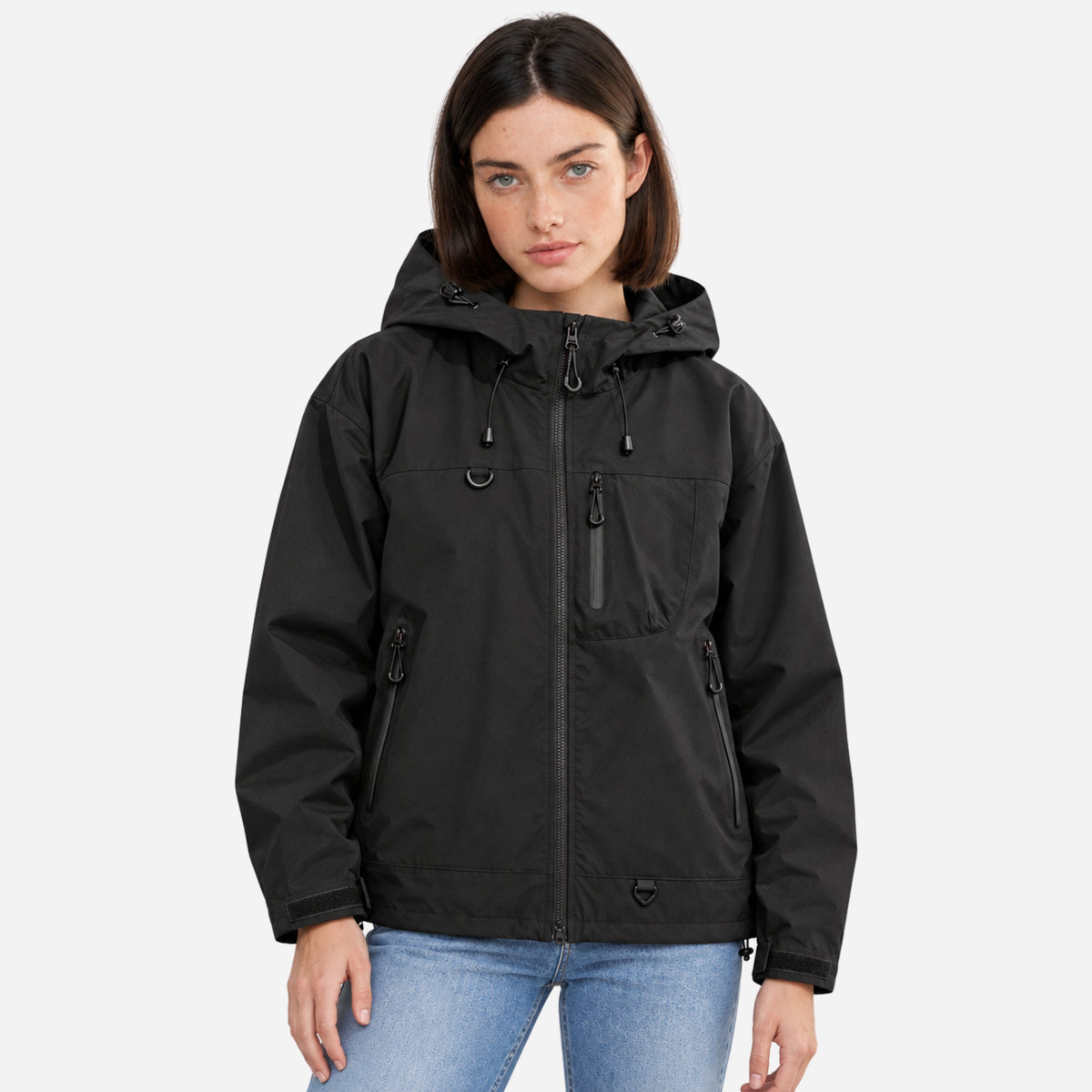 Women’s Hooded Multi-Pocket Waterproof Windbreaker Jacket-Fowsa