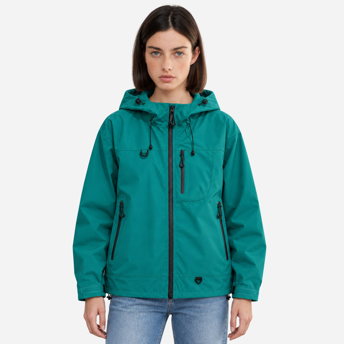 Women’s Hooded Multi-Pocket Waterproof Windbreaker Jacket-Fowsa
