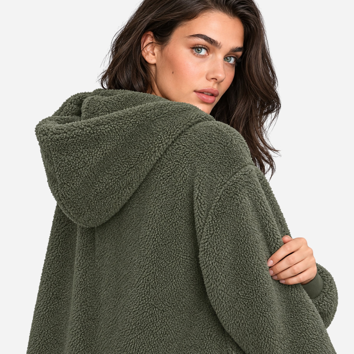 Women’s Hooded Zip Front Teddy Coat-Fowsa