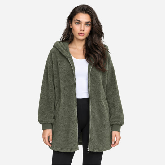 Women’s Hooded Zip Front Teddy Coat-Fowsa