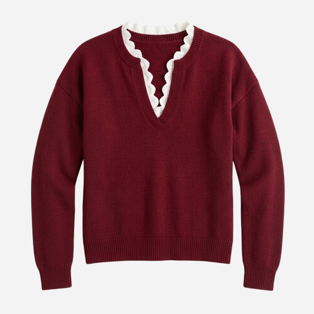 Women’s Lace-Trim V-Neck Knitted Jumper-Fowsa