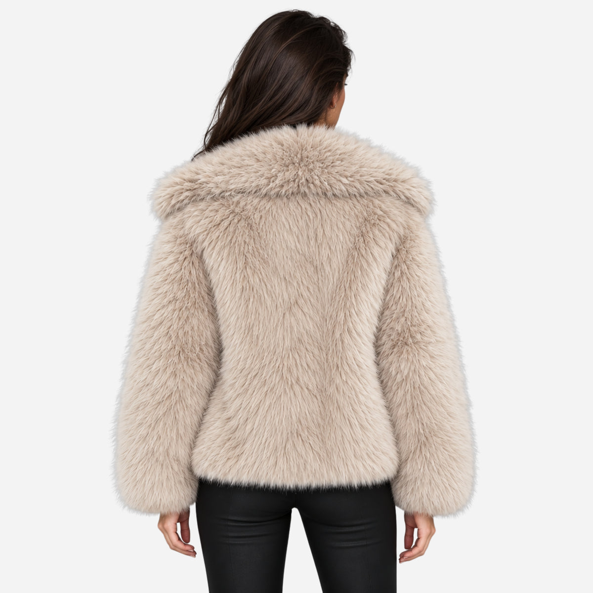 Women’s Long-Pile Wide-Collar Fur Jacket-Fowsa