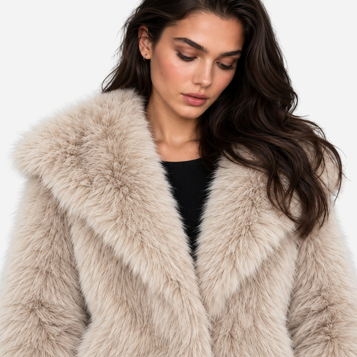 Women’s Long-Pile Wide-Collar Fur Jacket-Fowsa