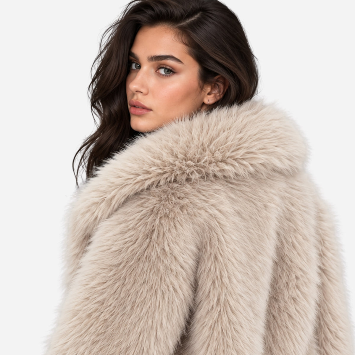 Women’s Long-Pile Wide-Collar Fur Jacket-Fowsa