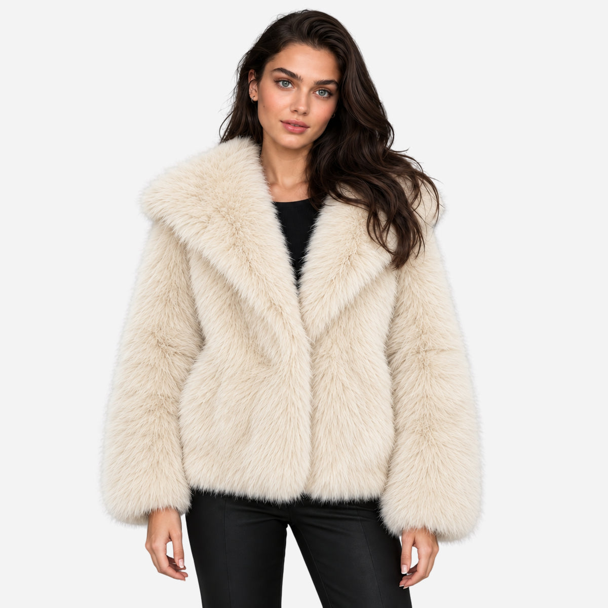 Women’s Long-Pile Wide-Collar Fur Jacket-Fowsa