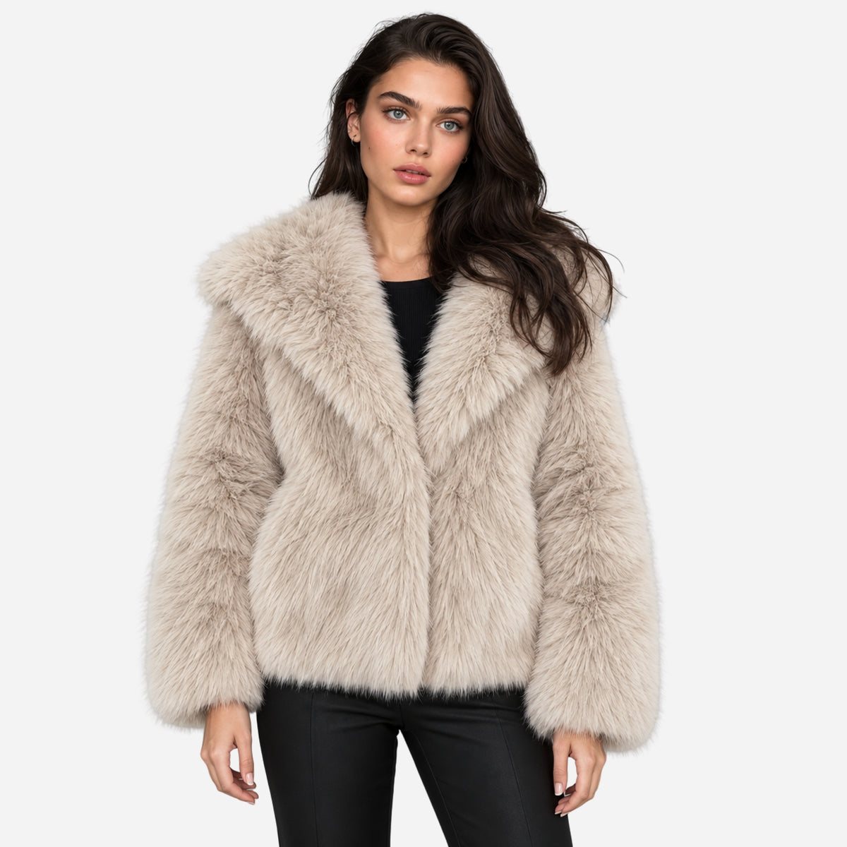 Women’s Long-Pile Wide-Collar Fur Jacket-Fowsa