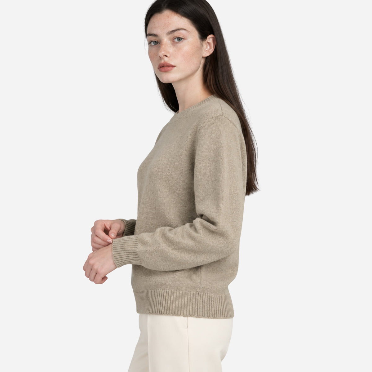 Women's Minimalist Crew-Neck Knitted Jumper-Fowsa
