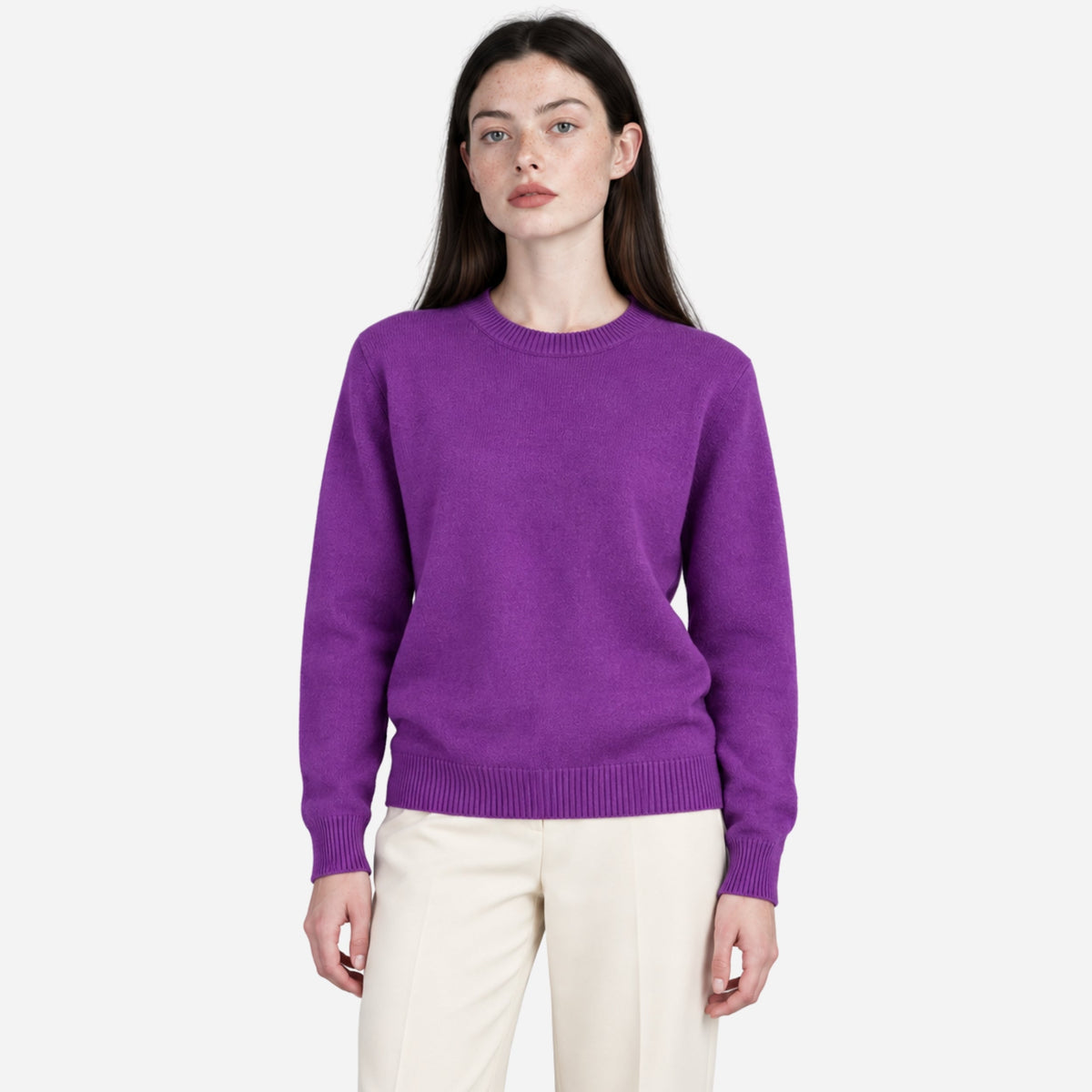 Women's Minimalist Crew-Neck Knitted Jumper-Fowsa