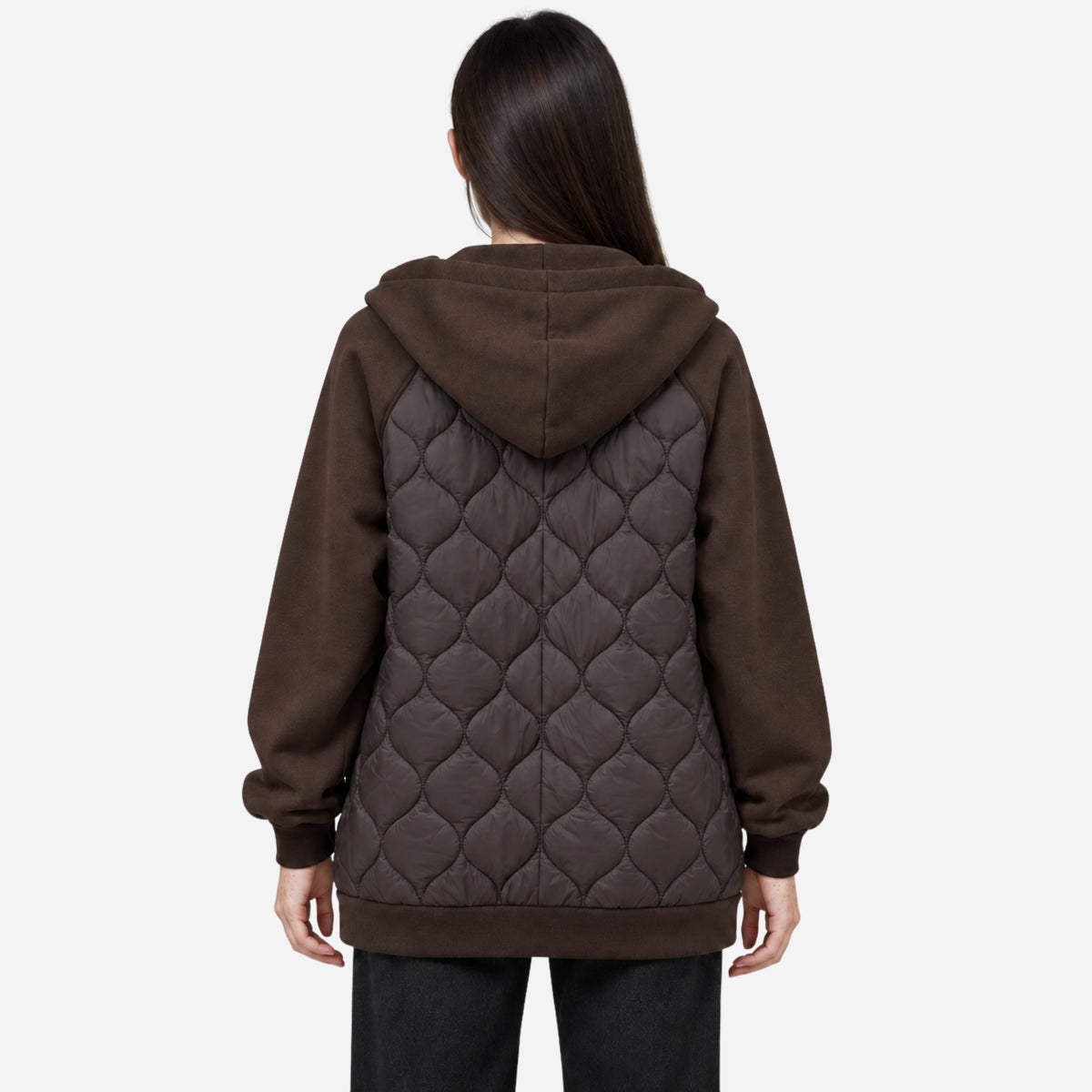 Women’s Mixed-Panel Quilted Hooded Jacket-Fowsa