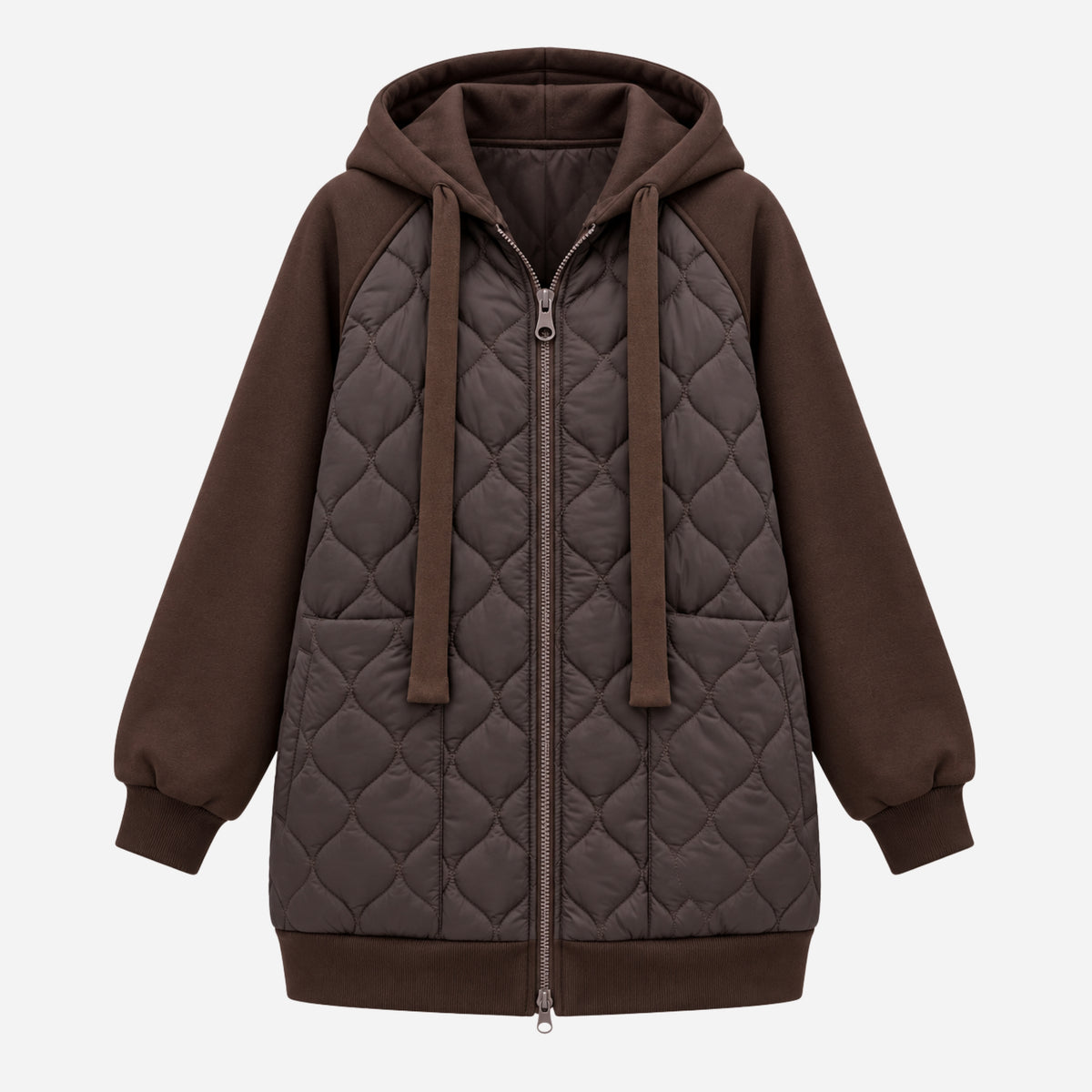 Women’s Mixed-Panel Quilted Hooded Jacket-Fowsa